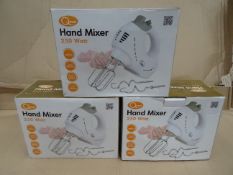 3 x Quest 250 Watt Hand Mixer. 5 Speeds, Turbo Function, Dough hooks & Beakers, Eject button.