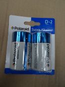 12 x Packs of 2 Polaroid Super Alkaline D Size Batteries. Brand new and Packaged! Dated until 2020!