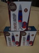 3 x Global Gizmos 16 Inch Lava Lamps. Brand new and Boxed. Very high retail value!