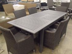 7 PIECE ALL ALUMINIUM DINING PATIO SET WITH EXTENDBLE TABLE 6 X ALL WEATHER MULTI GREY RATTAN CHAIRS