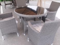 5 PIECE TOP QUALITY MULTI GREY ALL WEATHER PATIO / DINING SET 1000MM ROUND TABLE WITH BLACK