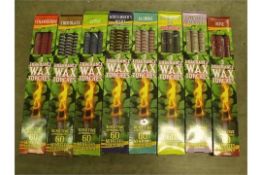 9 boxes of fragrant wax torches for outside use. 3 torches in each box making a total of 27 torches.