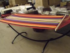HAMOCK WITH MULTI STRIPED BED BLACK TUBULAR HIGH GLOSS FRAME FLAT PACKED