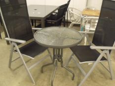 New 3 piece trio patio set 2 x reclining chairs with mottled glass top bistro table