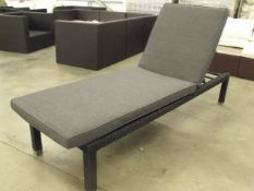 RATTAN SUNLOUNGER ALL WEATHER PU BLACK RATTAN ALUMINIUM FRAME CONTRASTING GREY MATTRESS SIZE 6FT4I X
