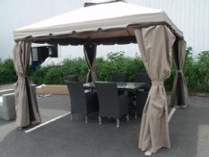 TOP QUALITY ALUMINIUM PILLAR COLUMN GAZEBO 3M X 3M MUSHROOM COLUR CURTAINS AND TOP ROOF 2 SETS OF