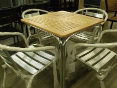 5 piece all aluminium patio set 4 x stacking armed chair 1 x 700mm x 700m table with slatted