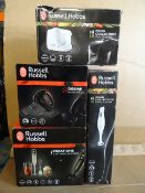 4 x Russell Hobbs items to include 1 x Russell Hobbs Creations 3 in 1 Hand Blender, 1 x Russell