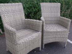 PAIR OF DESIGNER ARMED RATTAN CHAIRS LARGE ALL WETHER PU RATTAN MULTI SAND COLOUR SIZE 1100MM X