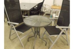 New 3 piece trio patio set 2 x reclining chairs with mottled glass top bistro table -_x00D_
Table is