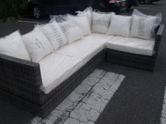 MULTI-GREY ALL WEATHER CORNER SOFA SET PU ALL WEATHER RATTAN DEEP IVORY SEAT AND BACK CUSHION SIZE
