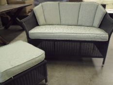BEAUTIFULL  2 SEATER GREY/BLACK ALL WEATHER PU RATTAN  SOFA  & FOOTSTOOL