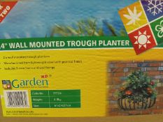 4 X BLACK WROUGHT IRON WALL MOUNTED PLANTERS WITH COCO LINERS