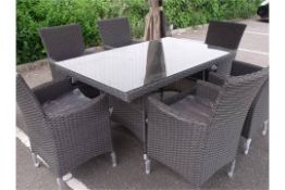 7 PIECE QUALITY RATTAN PATIO / DINING SET MULTI GREY ALL WEATHER PU RATTAN WITH CONTRASTING GREY