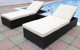 Double Marbella Sun Lounger Black with Cushion and Side Table with tempered glass top     Details