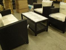 4 PIECE SOFA SET BLACK PU ALL WEATHER RATTAN