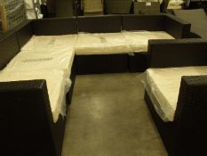 6 PIECE CORNER SOFA SET AND SINGLE ARM CHAIR BLACK ALL WEATHER PU RATTAN CREAM SEAT CUSHIONS SIZE