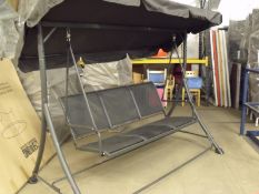 3 SEATER SWING CHAIR BLACK CANOPY WITH BLACK  CHAIRS