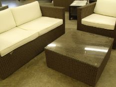 3  PIECE SOFA SET ZEBRANO COLOUR ALL WEATHER PU RATTAN ALL ALUMINIUM WELDED FRAMEWORK WITH DEEP ARMS