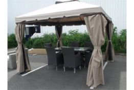 TOP QUALITY ALUMINIUM PILLAR COLUMN GAZEBO 3M X 3M MUSHROOM COLUR CURTAINS AND TOP ROOF 2 SETS OF