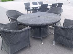 5 PIECE DINING SET FULL ROUND BLACK WICKER DRUM BASE TABLE SIZ 1370MM DIAMETER SHOWROOM PIECE -