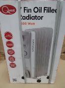 1 x Quest 7 Fin 1500W Oil Filled Radiator. 3 Heat Settings, Adjustable thermostat, safety cut out,
