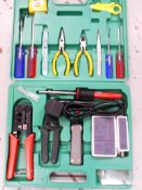 QTY 1	ELECTRONICS TOOL SET AND CAT 5 CABLE TESTER	(All items are brand new, in box surplus trade