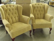 Pair (2) of Quality Winged Lounge Chairs
Gold / Sandy Moquette Fabric
Diamond Back
Cabriole Legs