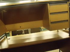 pair of office desks and operators chairs with burgundy tweed upholstery
1 right hand drawer
size