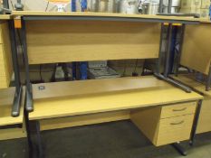 pair of office desks and operators chairs with burgundy tweed upholstery
1 right hand drawer
size