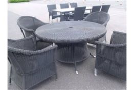 5 PIECE DINING SET FULL ROUND BLACK WICKER DRUM BASE TABLE