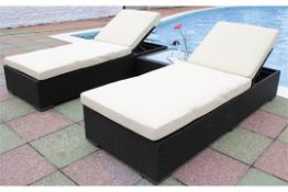 Double Marbella Sun Lounger Black with Cushion and Side Table with tempered glass top     Details