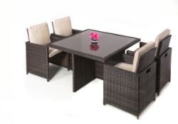 The Barcelona 5 Piece Rattan Garden Cube Set in chocolate mix with
coffee cream cushions. The rattan