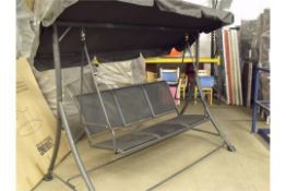 3 SEATER SWING CHAIR BLACK CANOPY WITH BLACK TEXTILENE CHAIRS DIMENSIONS 2300MM X 1300MM X 1900MM