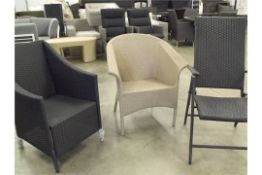 3 SAMPLE RATTAN ARM CHAIRS- No reserve 1 X RECLINING CHAIR AND 2 ARMED CHAIRS EACH CHAIR APPROX
