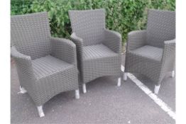 3 X GREY RATTAN ARMED CHAIRS ALL WEATHER PU RATTAN HALF ROUND WICKER SIZE 1100MM X 800MM X 800MM PER
