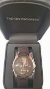 BRAND NEW EMPORIO ARMANI AR5891, LADIES SPORTIVO CHRONOGRAPH WATCH,ROSE GOLD WITH BROWN RUBBER