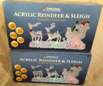 BRAND NEW 2 X The Christmas Workshop Battery Operated Colour Changing Acrylic Reindeer with Sleigh