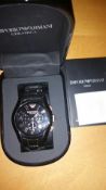 BRAND NEW EMPORIO ARMANI AR1410, GENTS BLACK CERAMICA CHRONOGRAPH WATCH, ROSE GOLD WITH BLACK