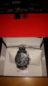 BRAND NEW GENTS TISSOT WATCH T17.1.586.52, SILVER CHRONOGRAPH WATCH, WITH BLACK FACE AND POLISHED