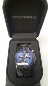 BRAND NEW EMPORIO ARMANI AR5921, GENTS SPORTIVO CHRONOGRAPH WATCH, BLACK RUBBER OVER STEEL BRACELET,