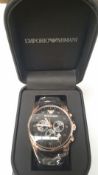 BRAND NEW EMPORIO ARMANI AR5905, GENTS SPORTIVO CHRONOGRAPH WATCH, ROSE GOLD WITH BROWN RUBBER