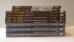 A collection of music books featuring 2 x Synth Gods/2 x The Electric Guitar Source Book/2 x Tone