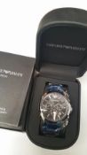 BRAND NEW EMPORIO ARMANI AR2434, GENTS CHRONOGRAPH WATCH, POLISHED STAINLESS BRACELET WITH A BLACK