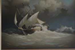 A fabulous detailed oil on canvas of HMS Sirius by acclaimed sea and galleon artist R.H.Dean