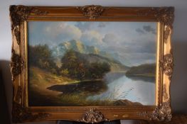 Oil on canvas Lakeland scene, signed Andrew Grant Kurtis MA in Giltwood frame. 70 x 50 cm