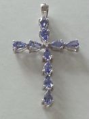 9 ct white old AA tanzanite cross