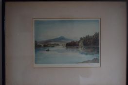 Watercolour etching of fishermen on 