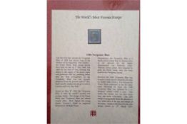 A rare and collectable 1840 Two- Penny Blue stamp, comes in presentation folder and certificate of