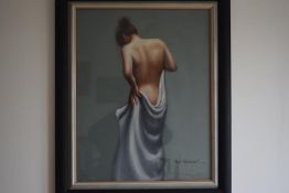 A beautifully illustrated picture of a semi nude by artist M. Harold. 76cm x 63cm